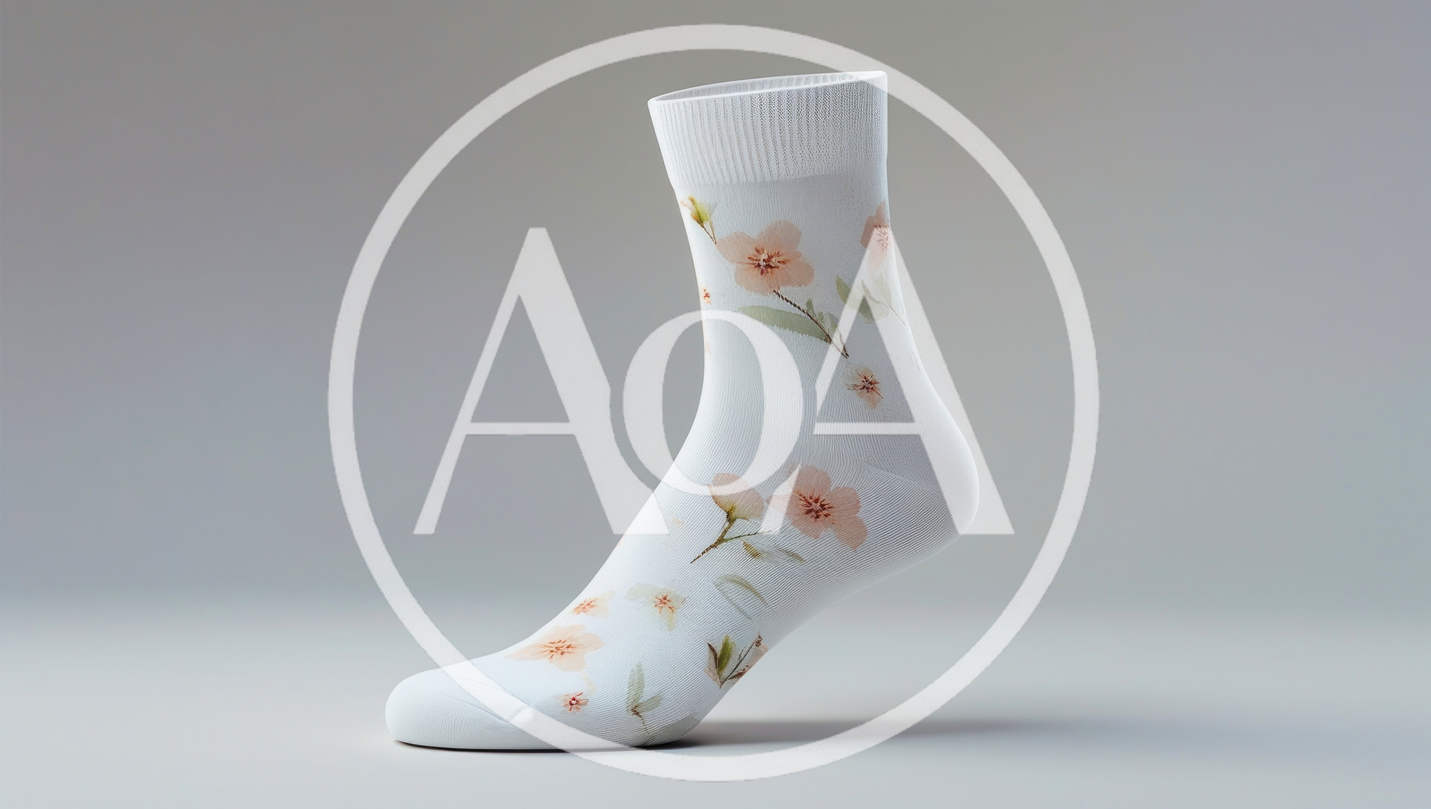 White Sock With Floral Pattern On Grey Background