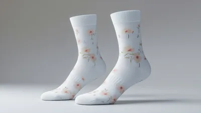Pair of White Floral Patterned Socks