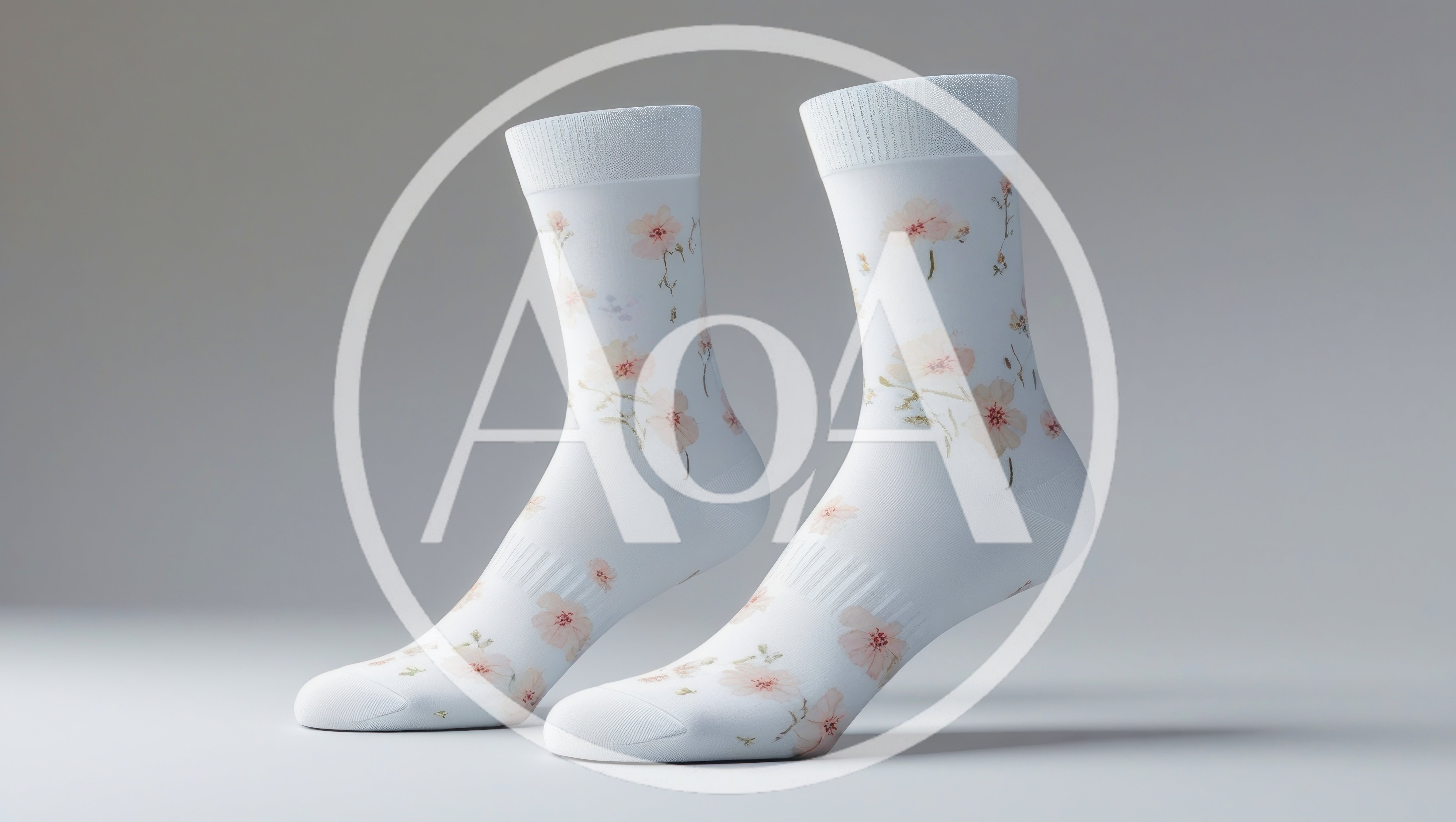 Pair of White Floral Patterned Socks