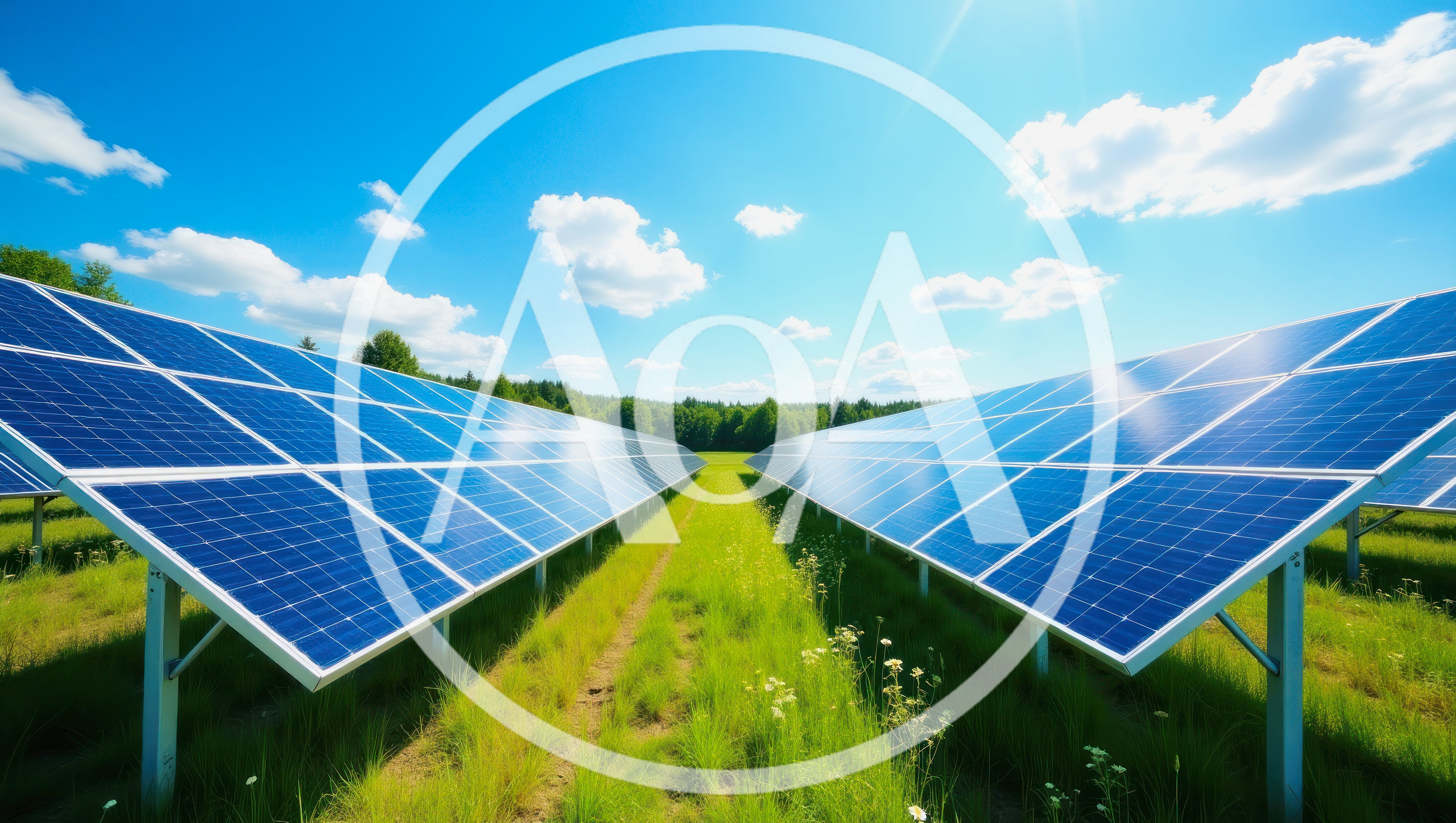 Solar Panel Farm In A Green Field
