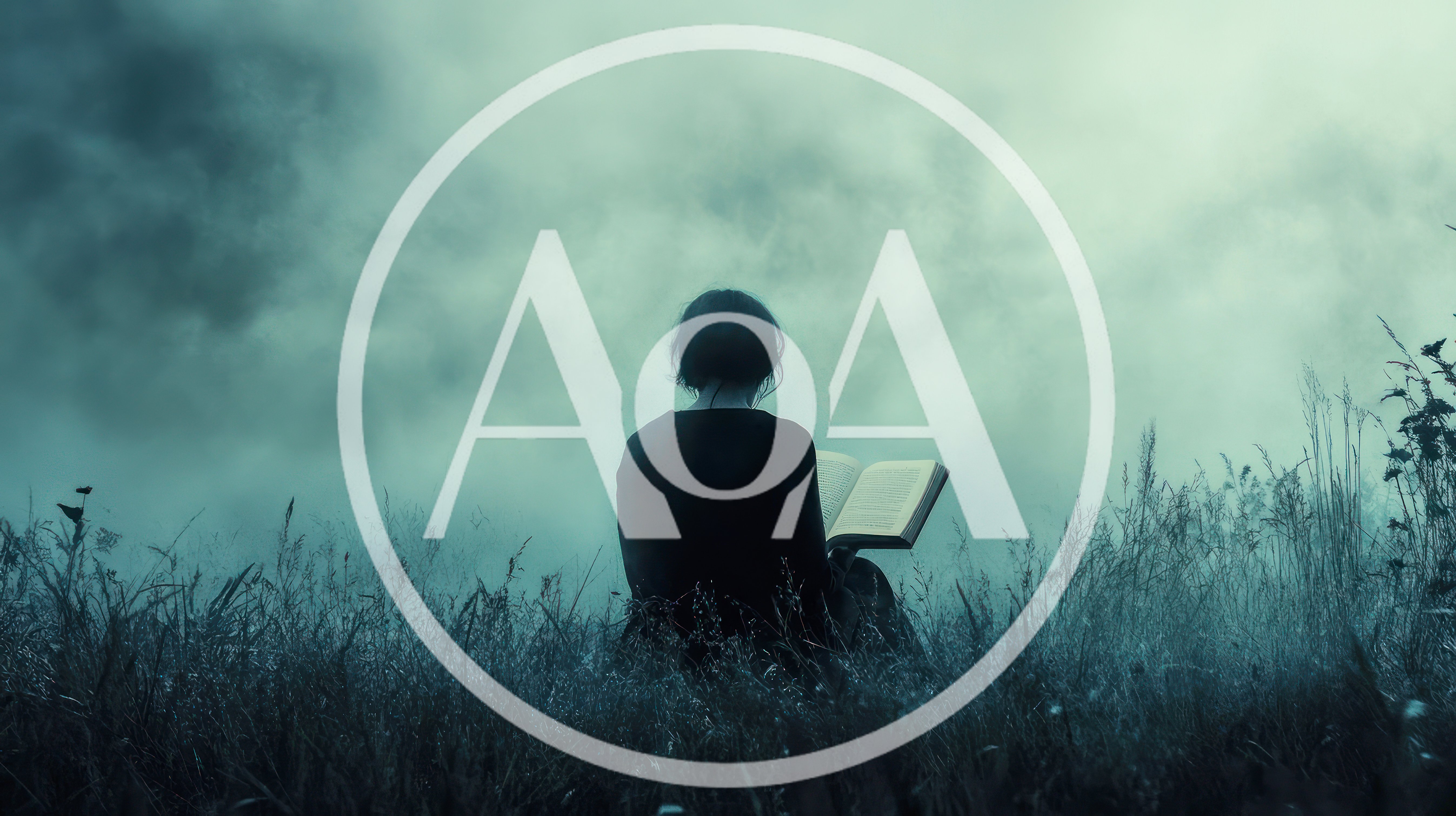 Woman Reading A Book In A Misty Field