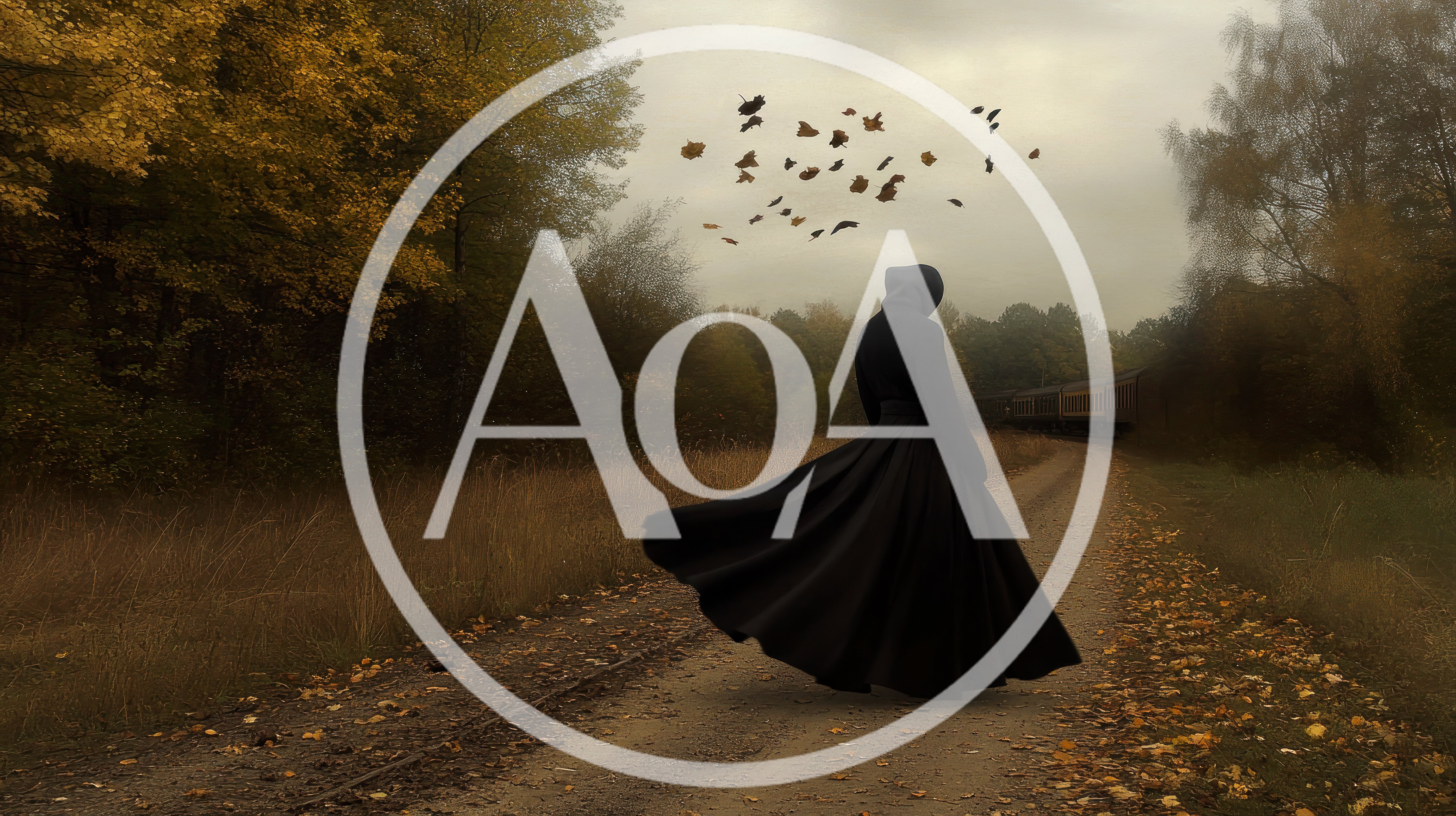 Person In Black Cloak Walking On Autumn Path