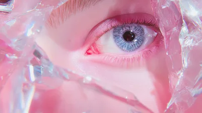 Close Up Of A Blue Eye Behind Shattered Glass