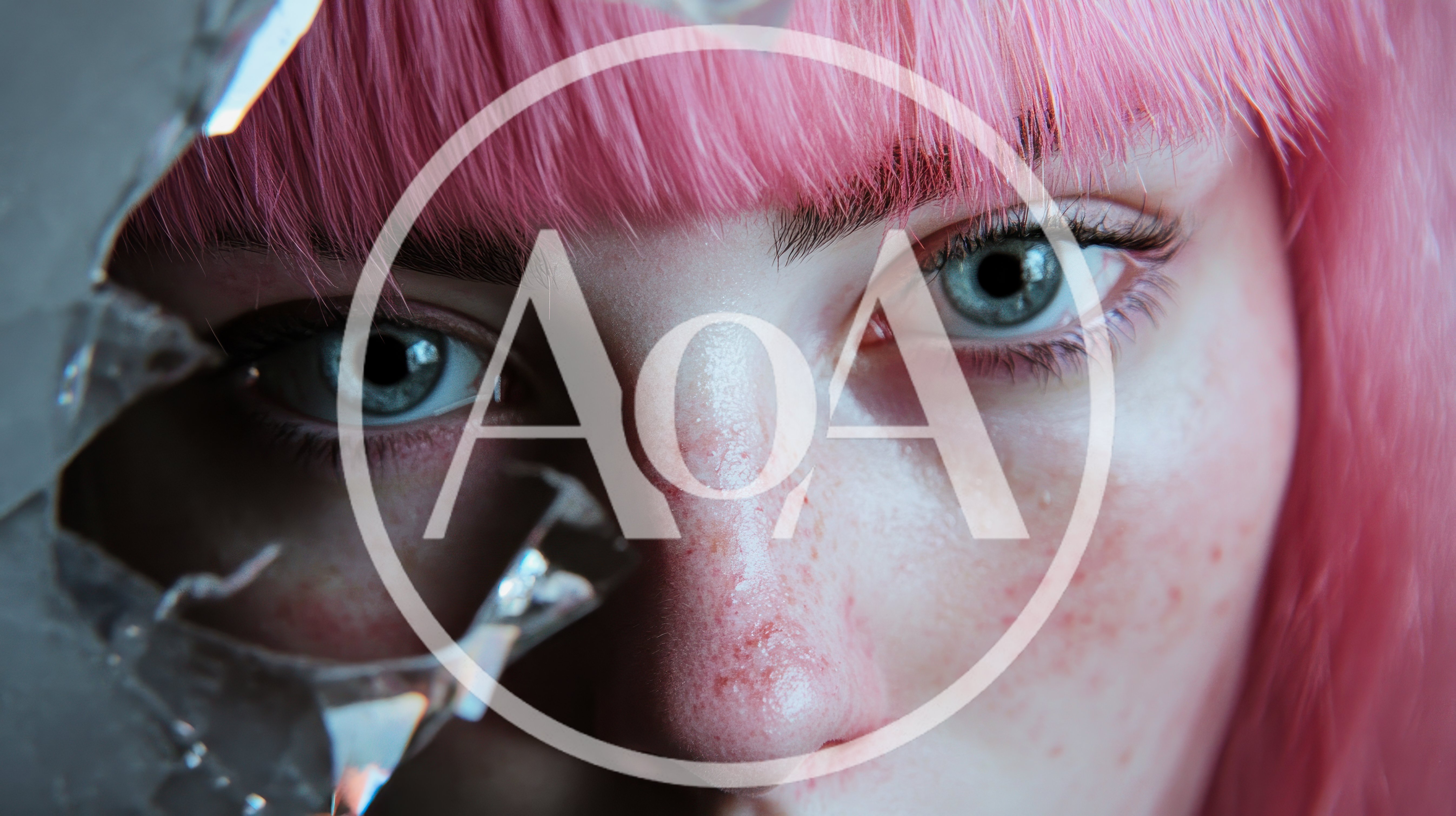 Close Up Portrait Of A Woman With Pink Hair