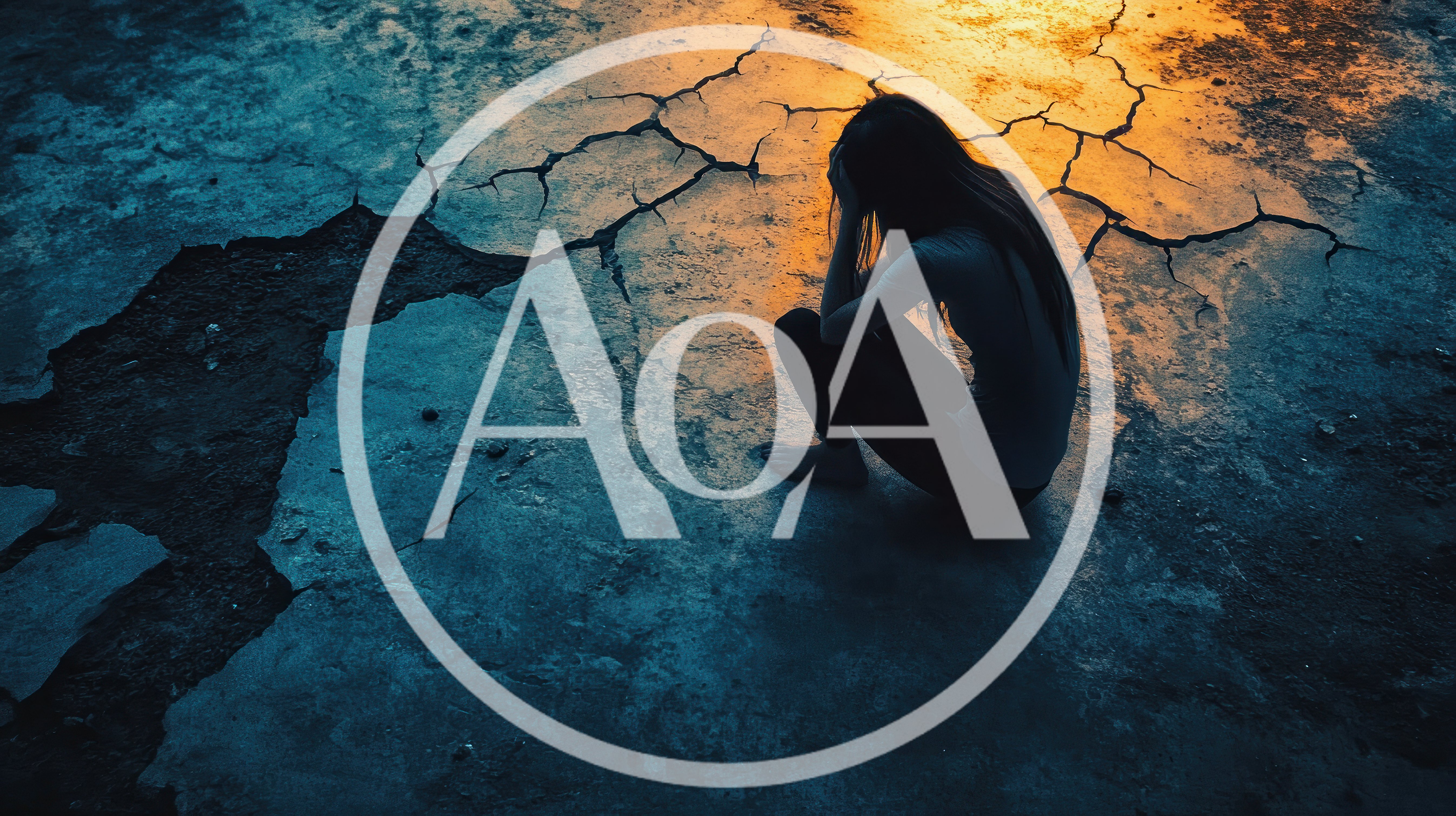 Sad Woman Sitting Alone On Cracked Dry Ground
