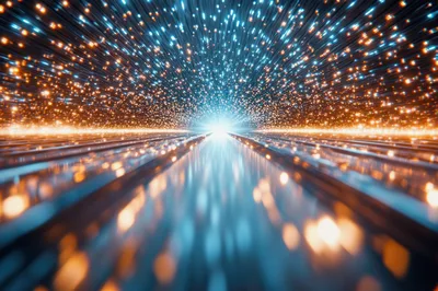 Abstract Digital Data Stream Tunnel With Glowing Particles