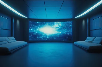 Futuristic Lounge Room With Large Curved Galaxy Screen