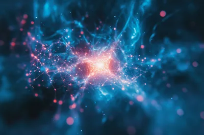 Abstract Neural Network Connection With Glowing Light
