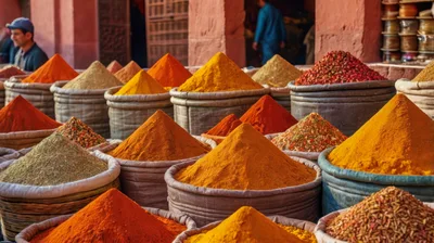 Colorful Spice Cones In A Traditional Moroccan Market