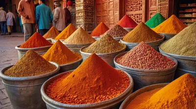 Vibrant Spice Market Display In Morocco