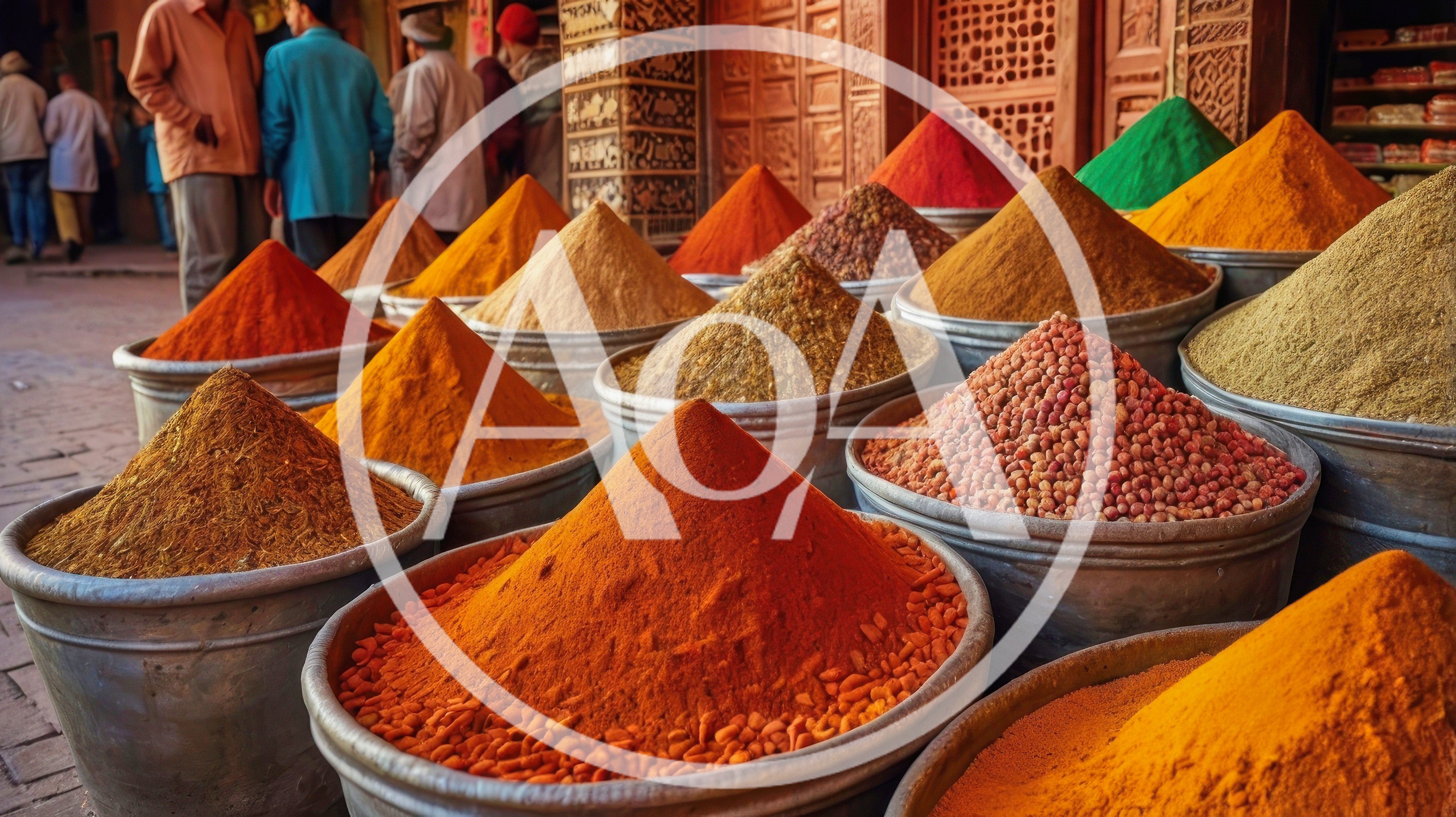 Vibrant Spice Market Display In Morocco