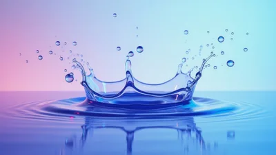 Water Crown Splash With Droplets On Gradient Background
