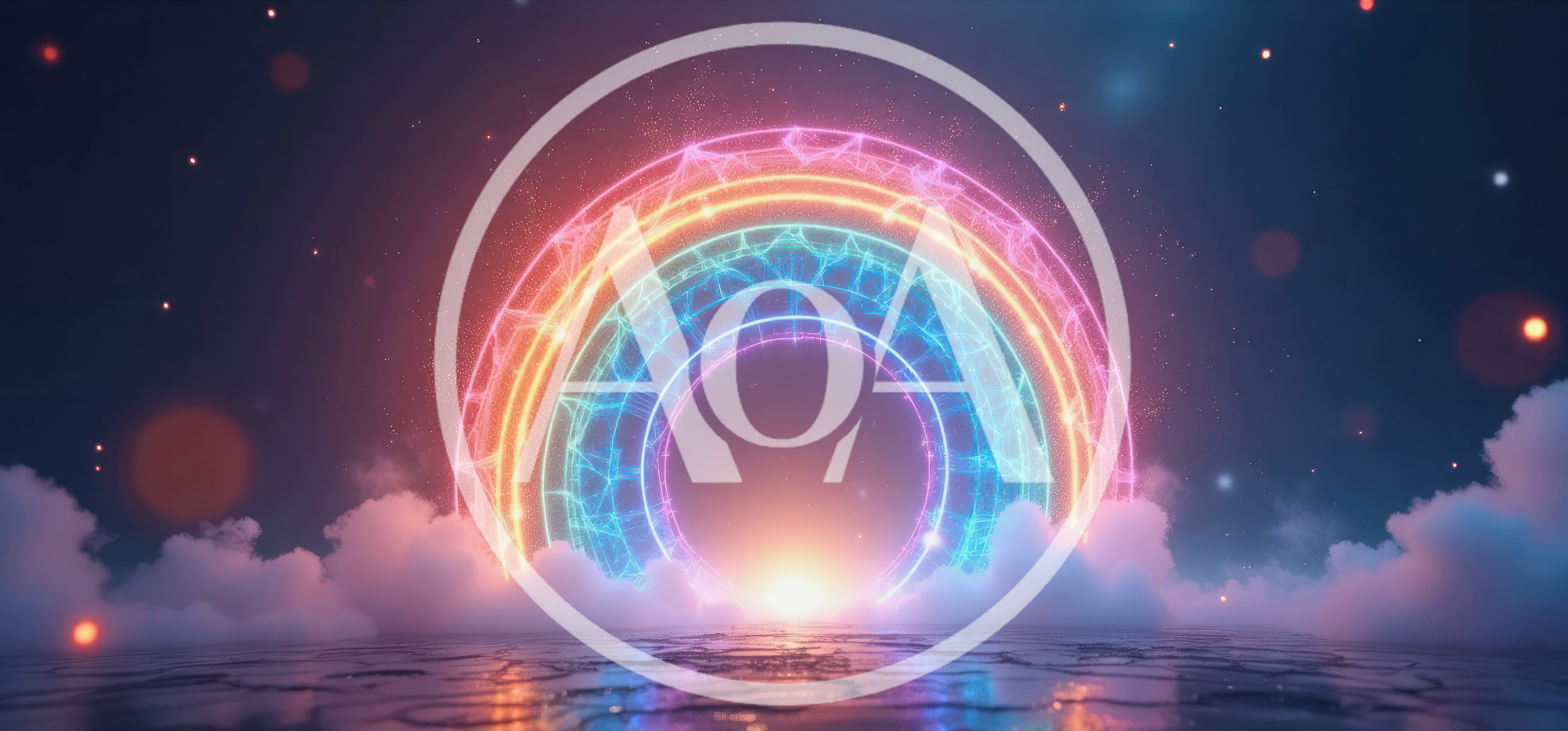 Glowing Neon Portal Archway Above Reflective Surface