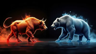 Bull And Bear Confrontation In Financial Market Concept