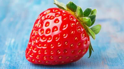 Fresh Ripe Strawberry On A Blue Wooden Surface