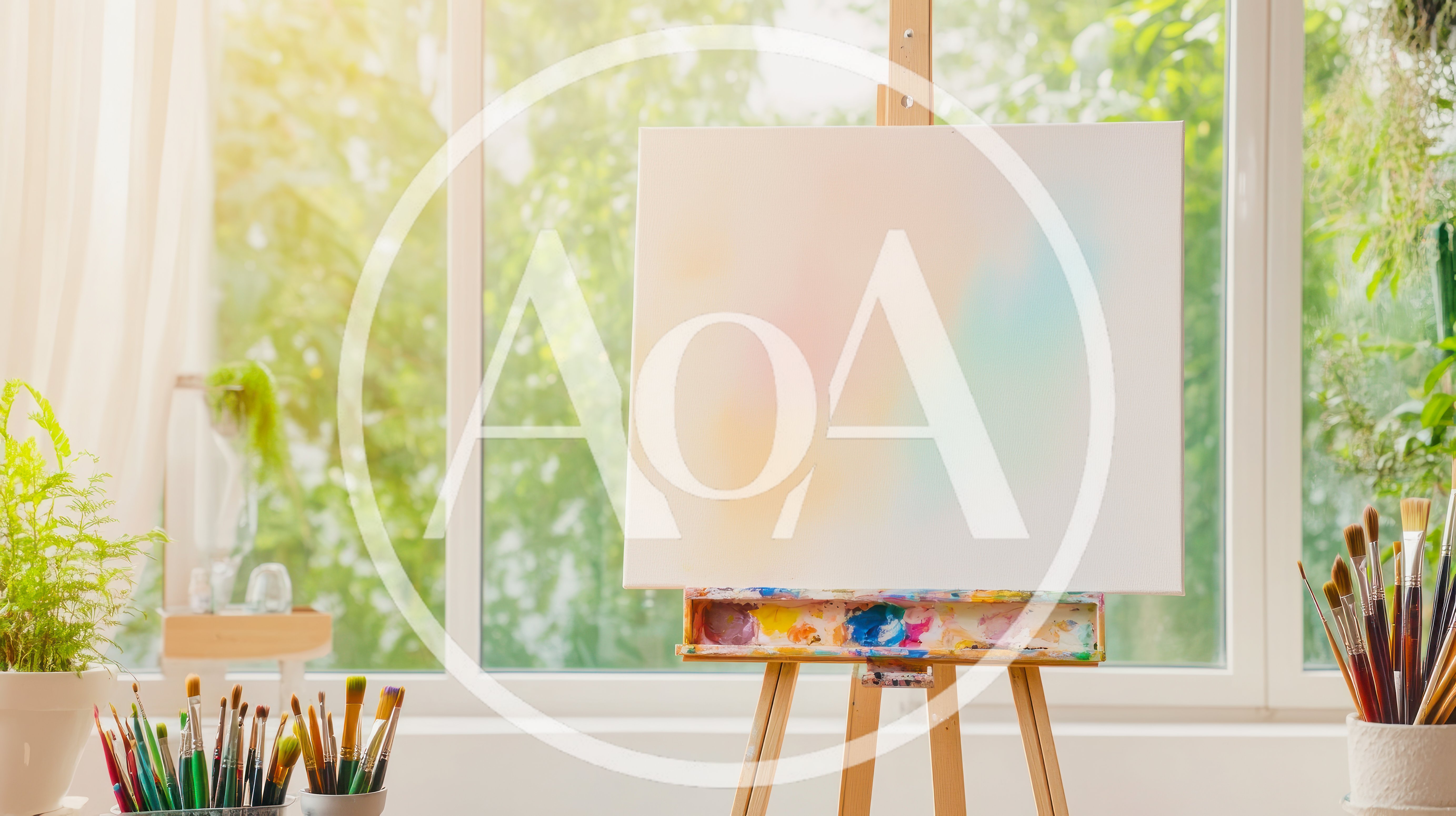 Artist Canvas On Easel In Sunlit Studio