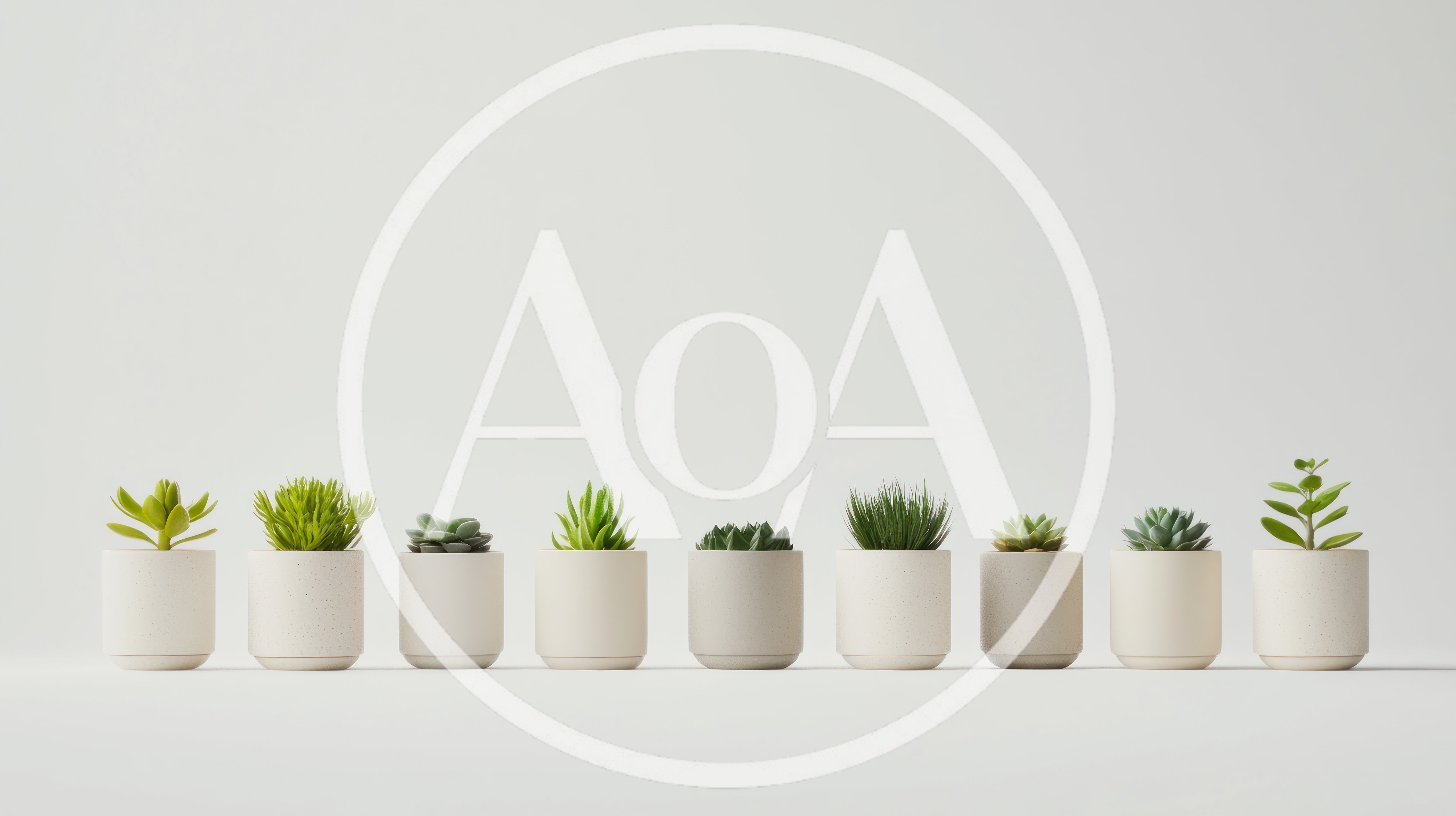 Nine Potted Succulents Arranged In A Row
