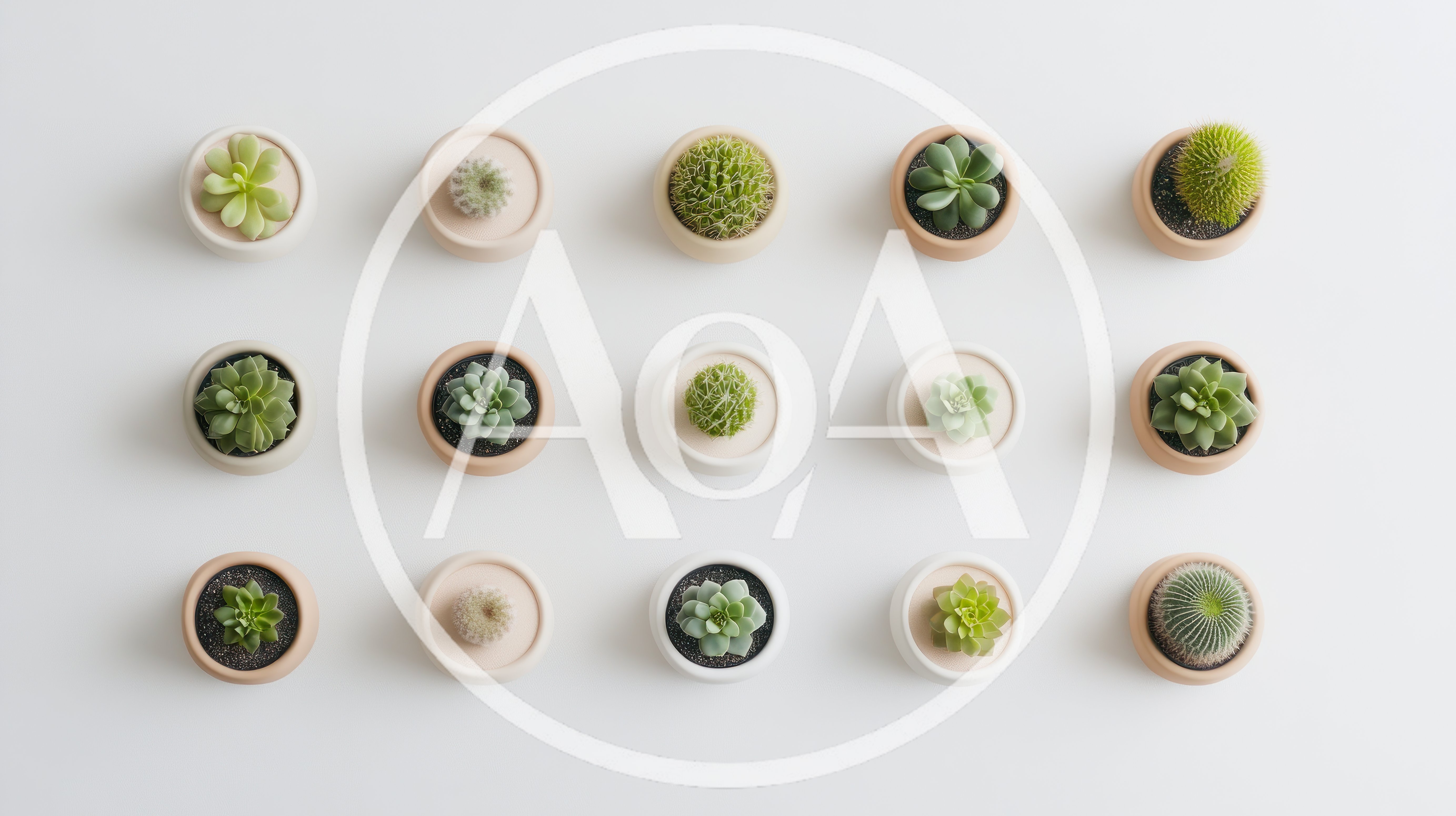 Top View Of Assorted Succulents In Small Pots
