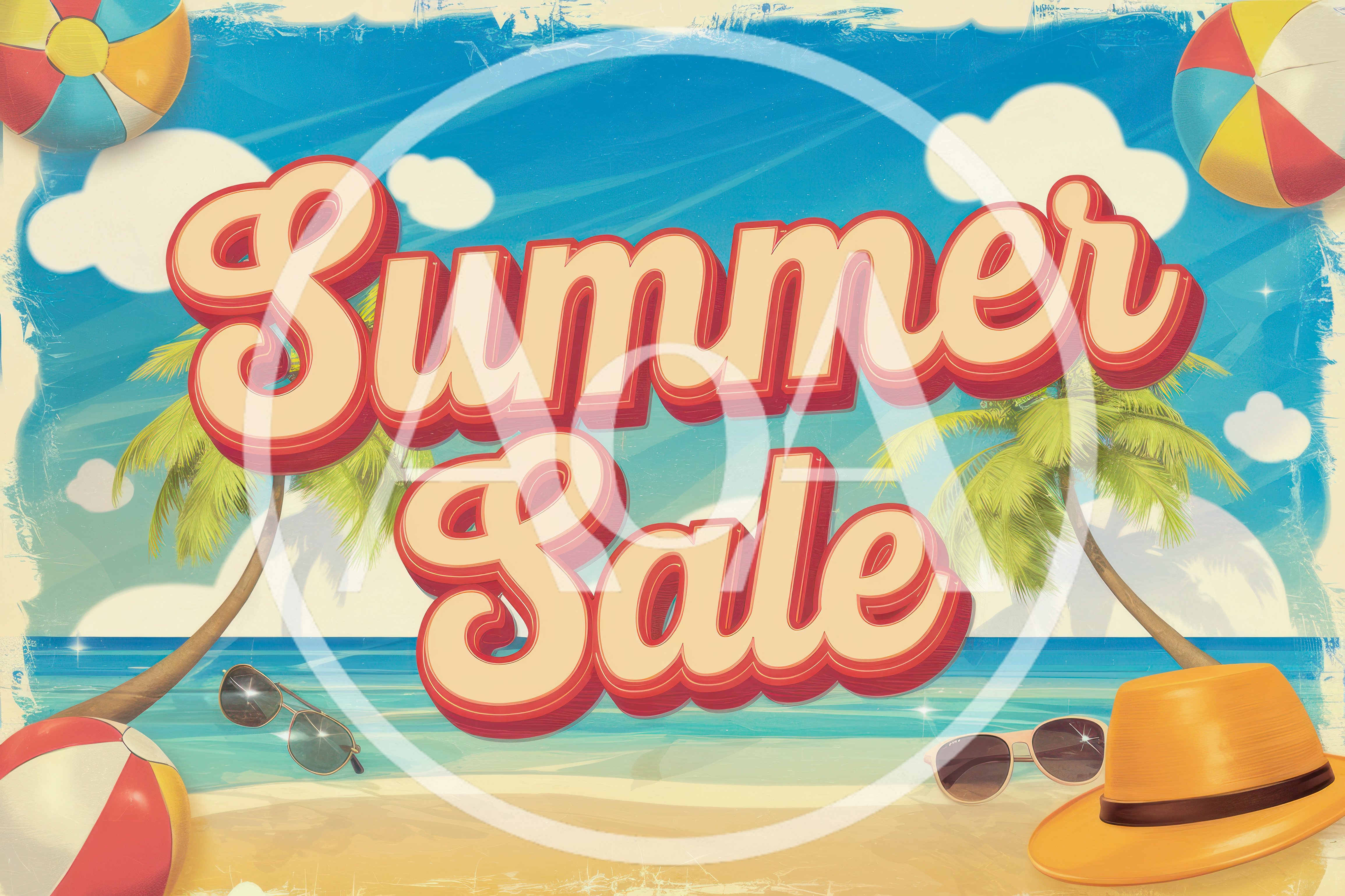 Vintage Summer Sale Poster With Beach Elements