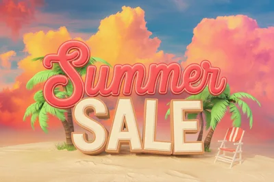 3D Summer Sale Text On Tropical Beach