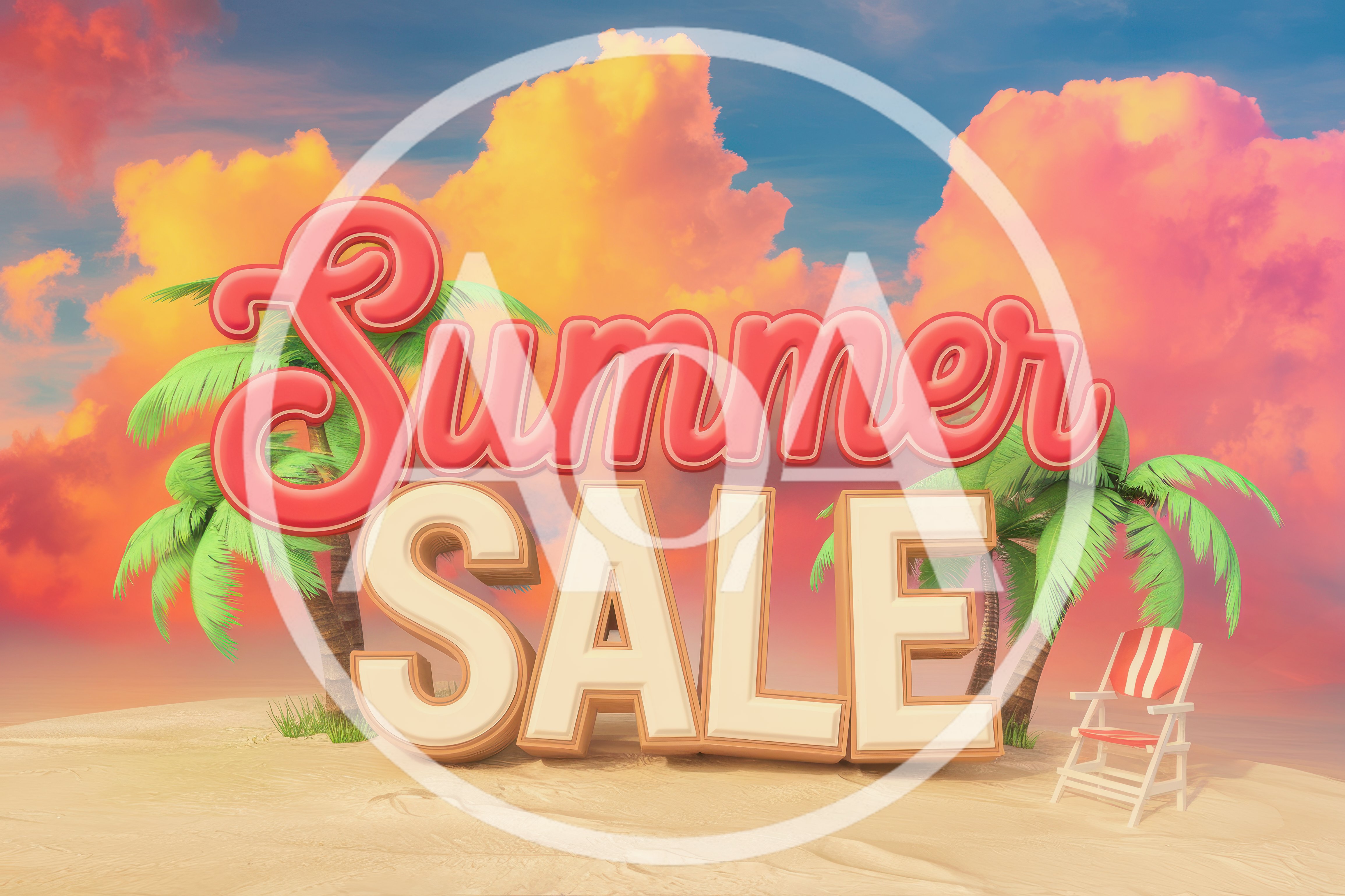 3D Summer Sale Text On Tropical Beach