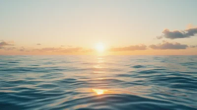 Calm Ocean Surface At Golden Hour Sunset