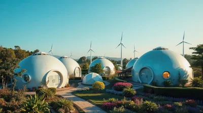 Futuristic Eco Friendly Dome Houses With Wind Turbines