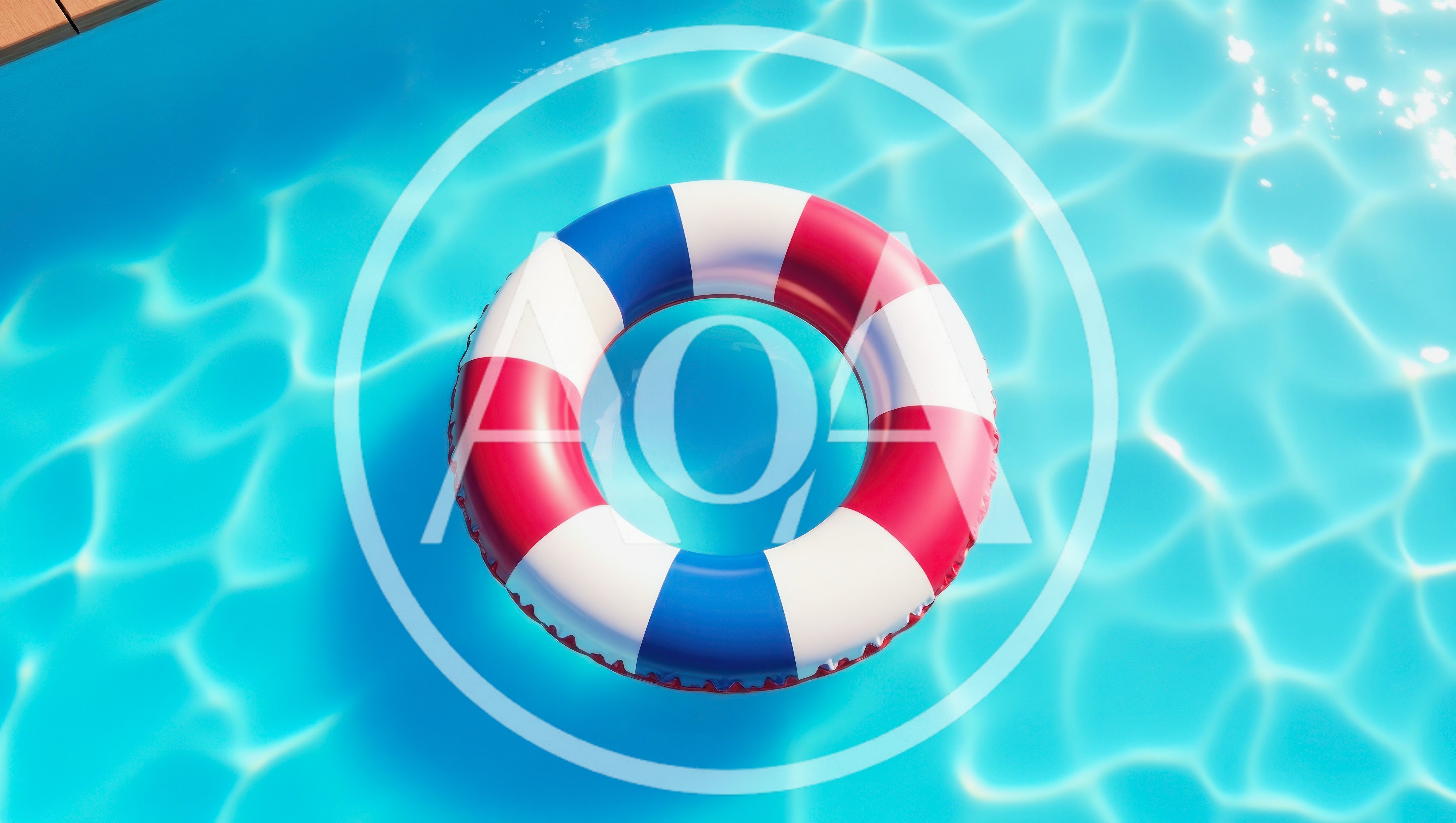 Red White and Blue Lifebuoy Floating in Swimming Pool