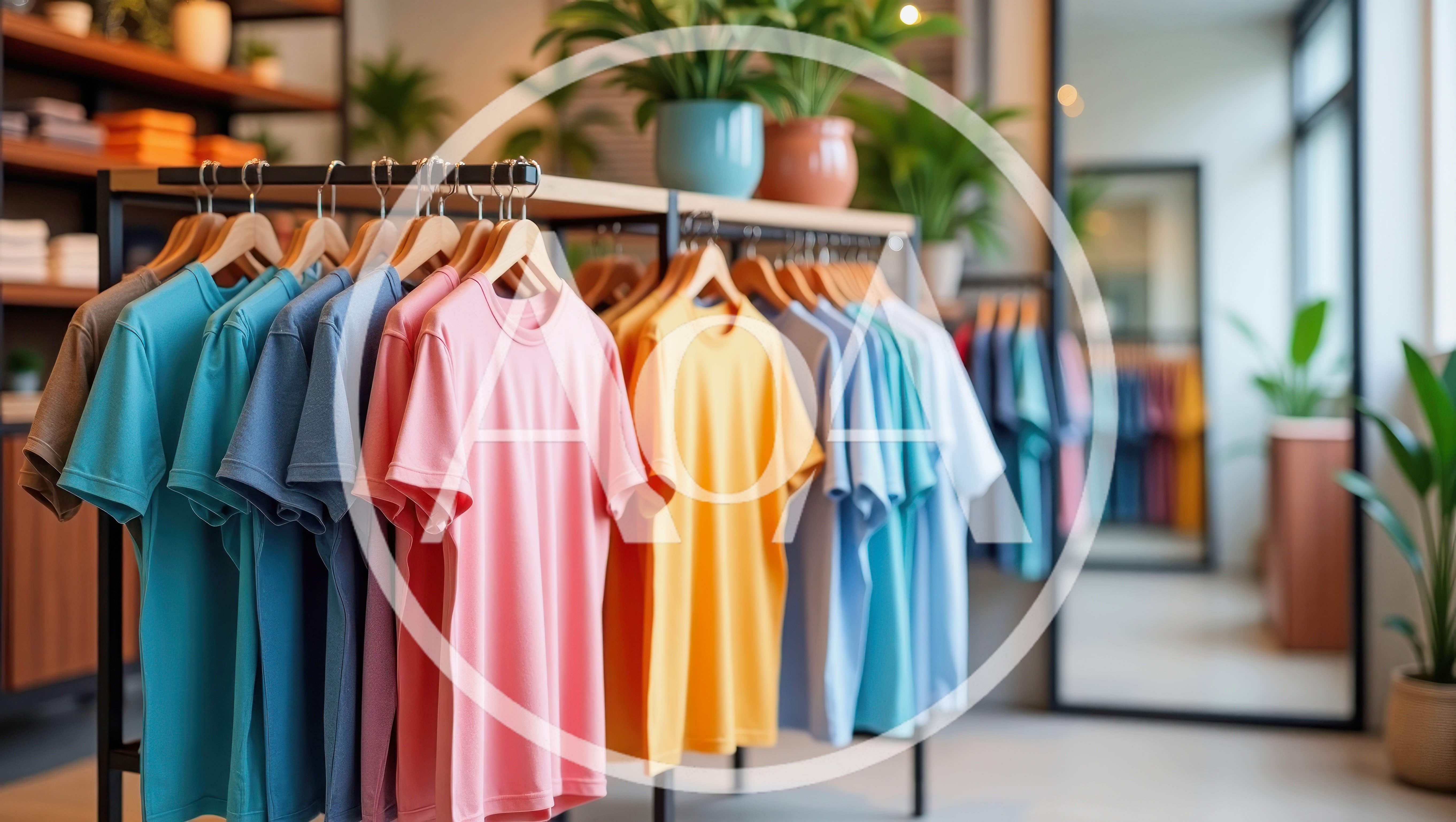 Colorful T-Shirts Hanging on Display in a Clothing Store