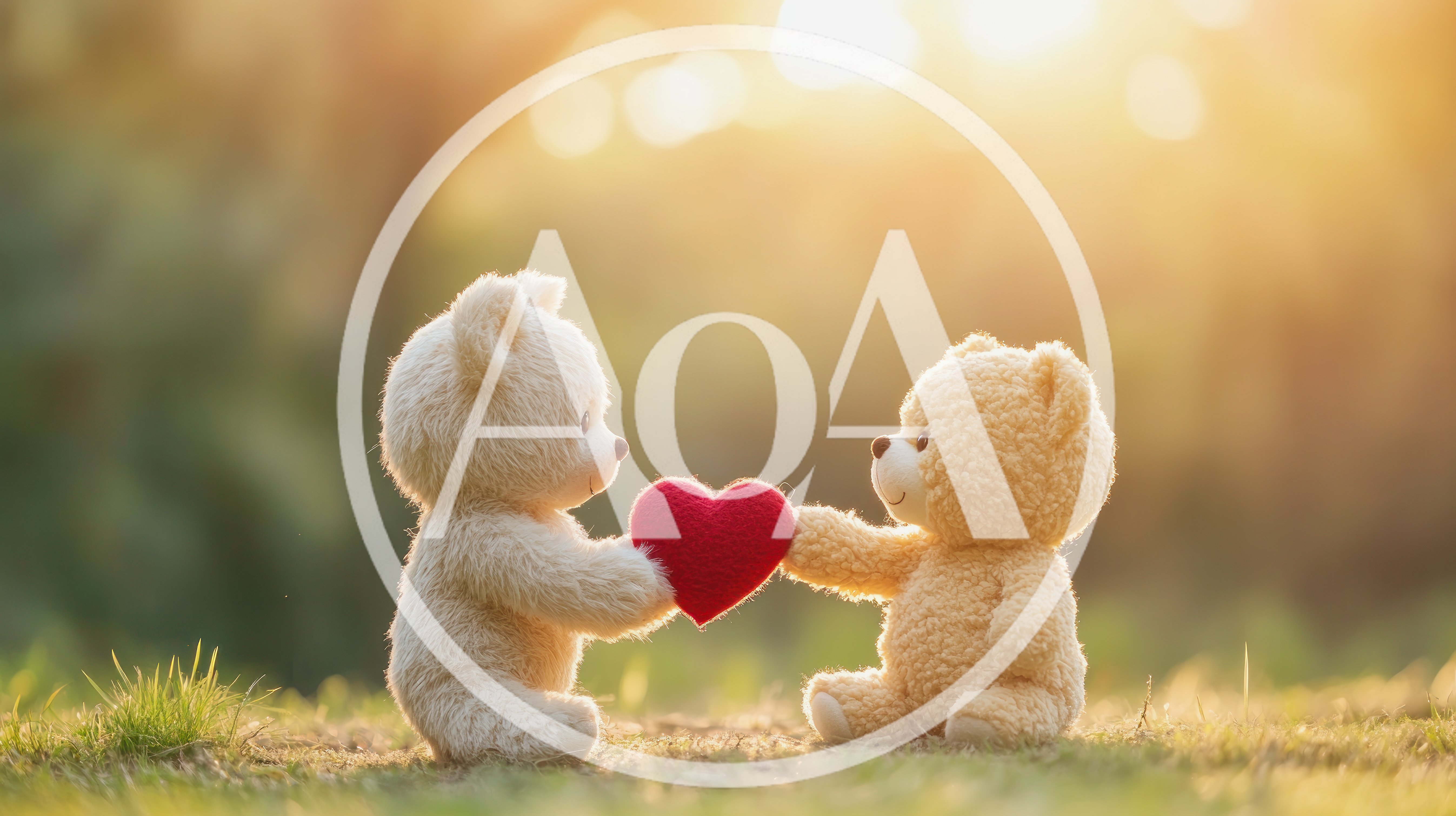 Two Teddy Bears Holding A Red Heart Together