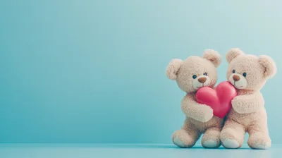 Two Cute Teddy Bears Holding A Pink Heart