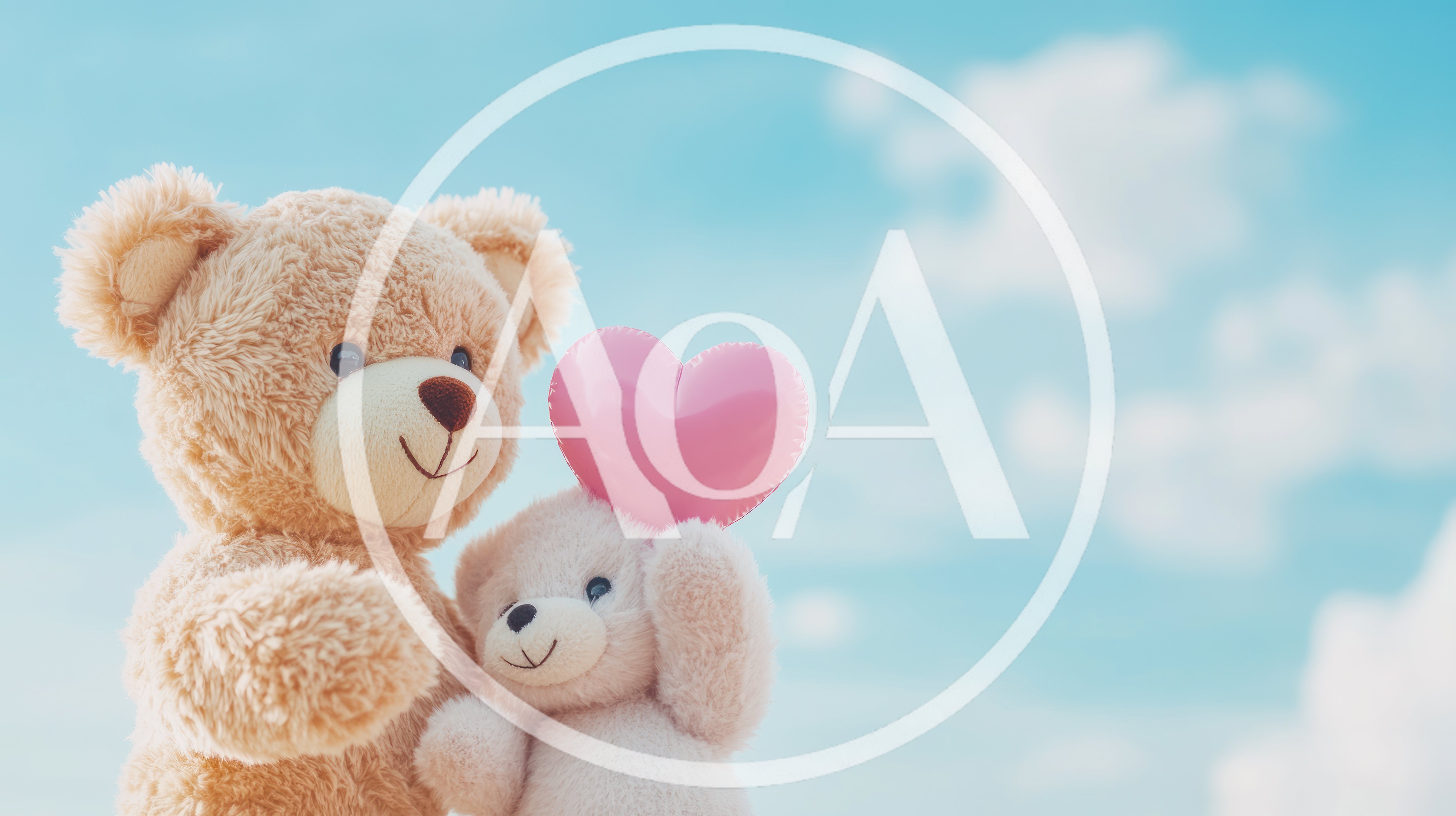 Two Teddy Bears Holding A Pink Heart Balloon