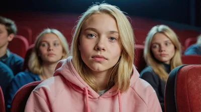 Young Woman Watching A Movie In A Cinema