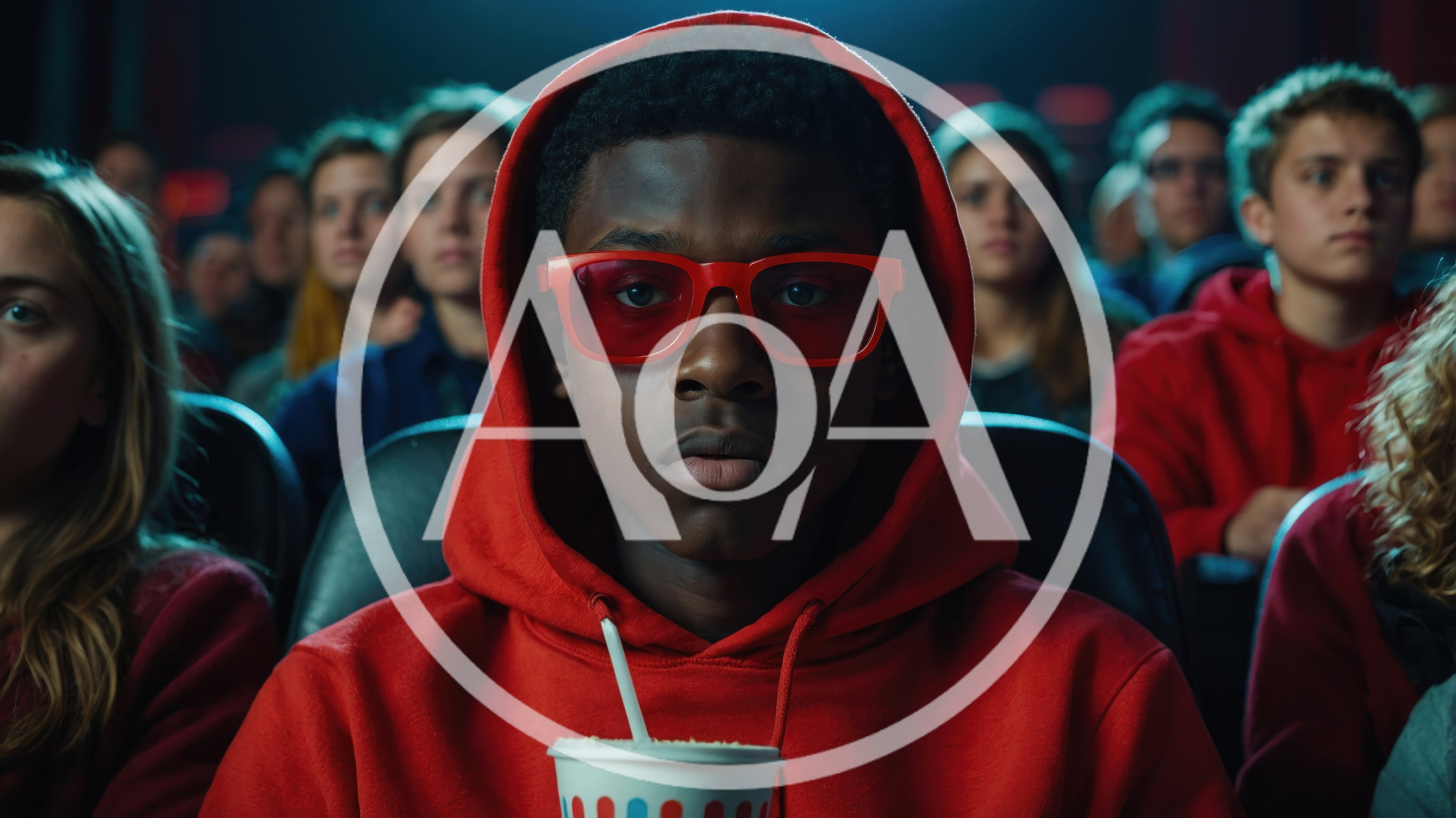 Young Man Wearing 3D Glasses Watching A Movie