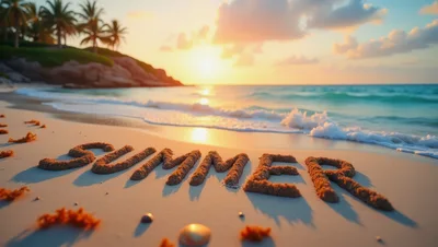 Summer Word Written In Sand On Tropical Beach