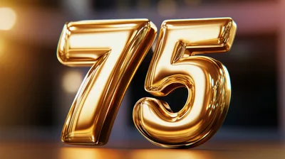 Golden Metallic Number Seventy Five 3D Render
