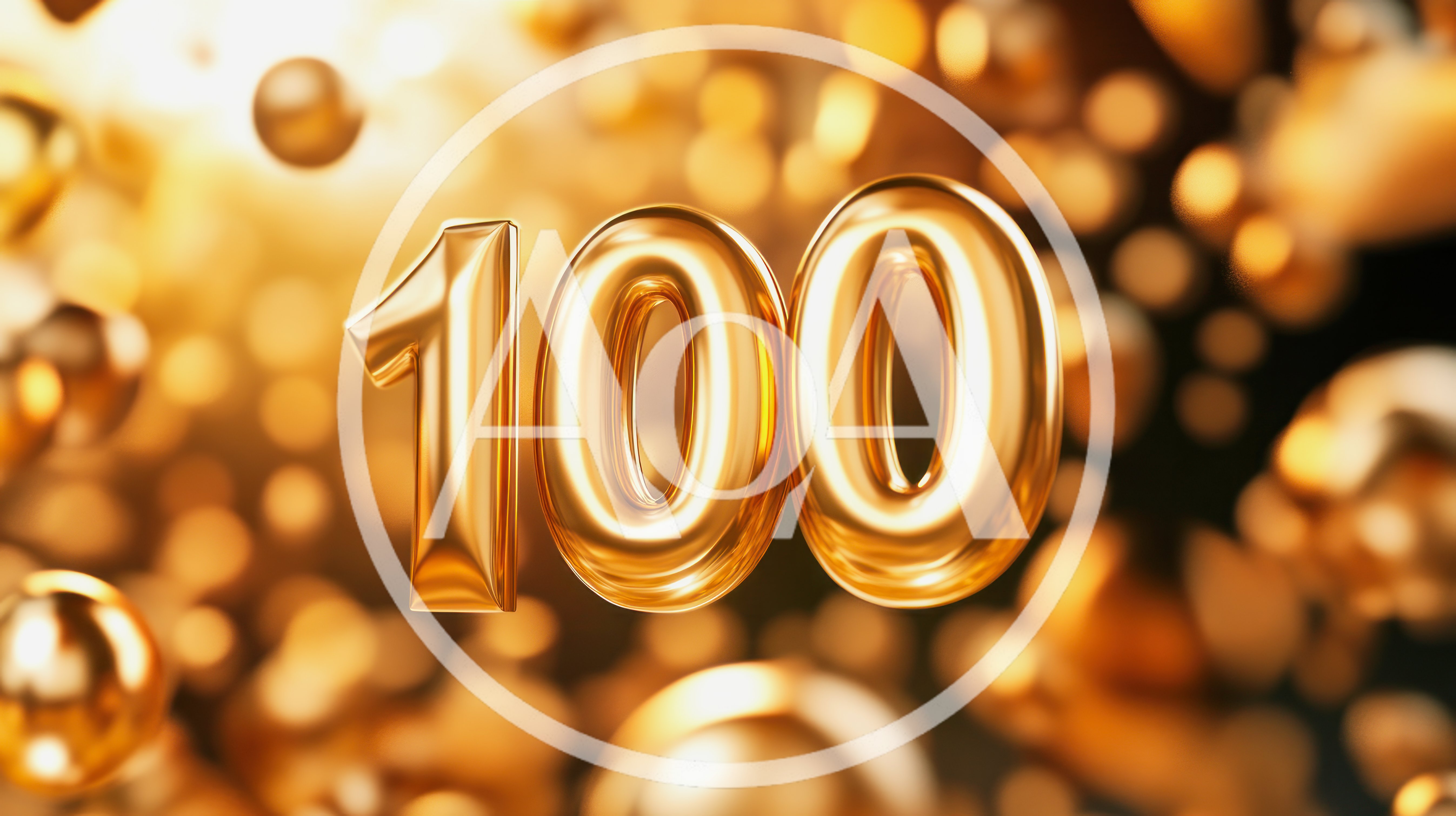 Golden Number One Hundred Floating In Bokeh Background