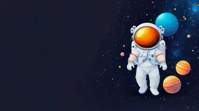 Astronaut Floating In Deep Space With Planets