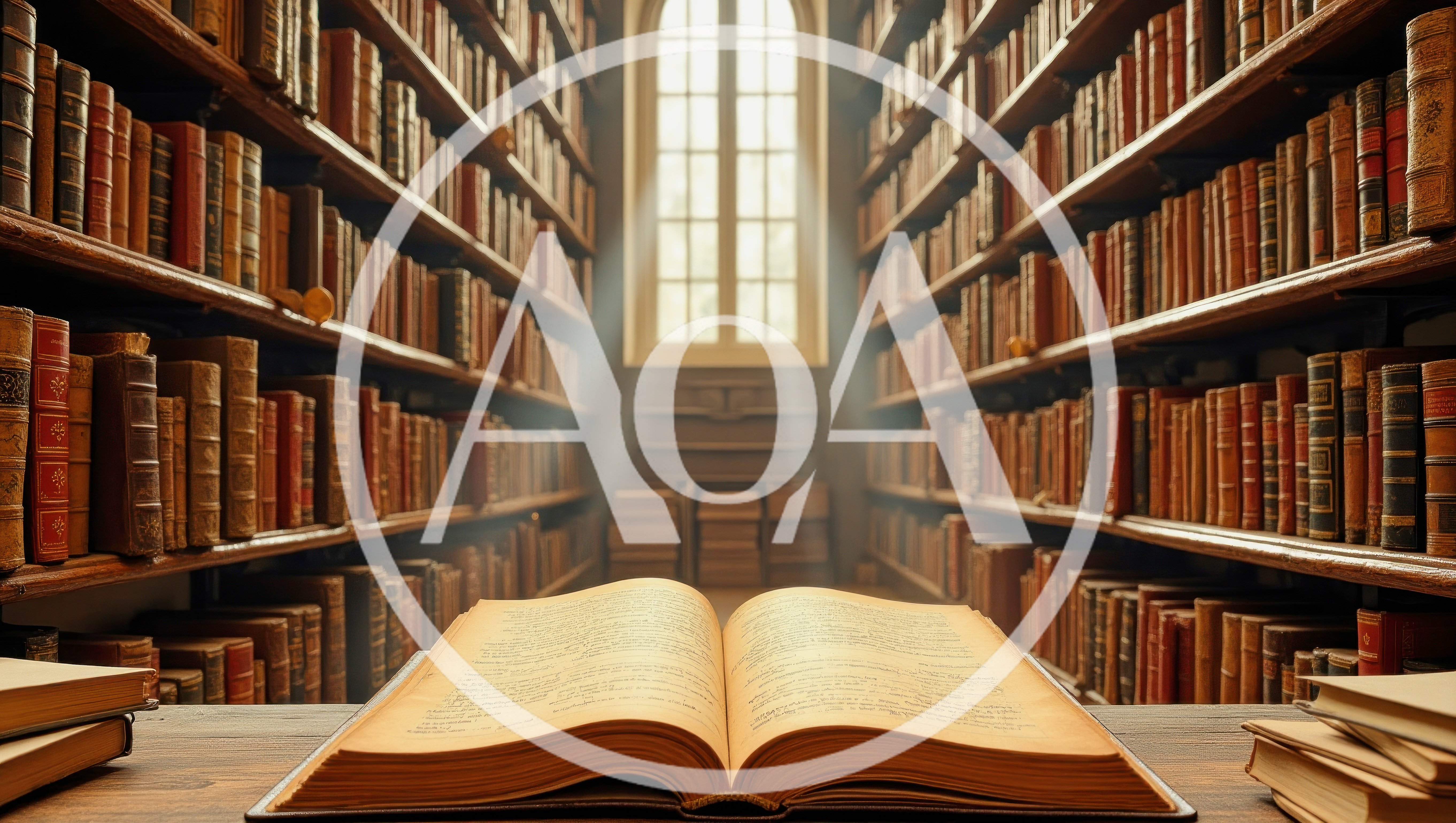 Open Book On Desk In Old Library