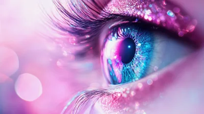 Macro Close Up Of A Human Eye With Glitter Makeup
