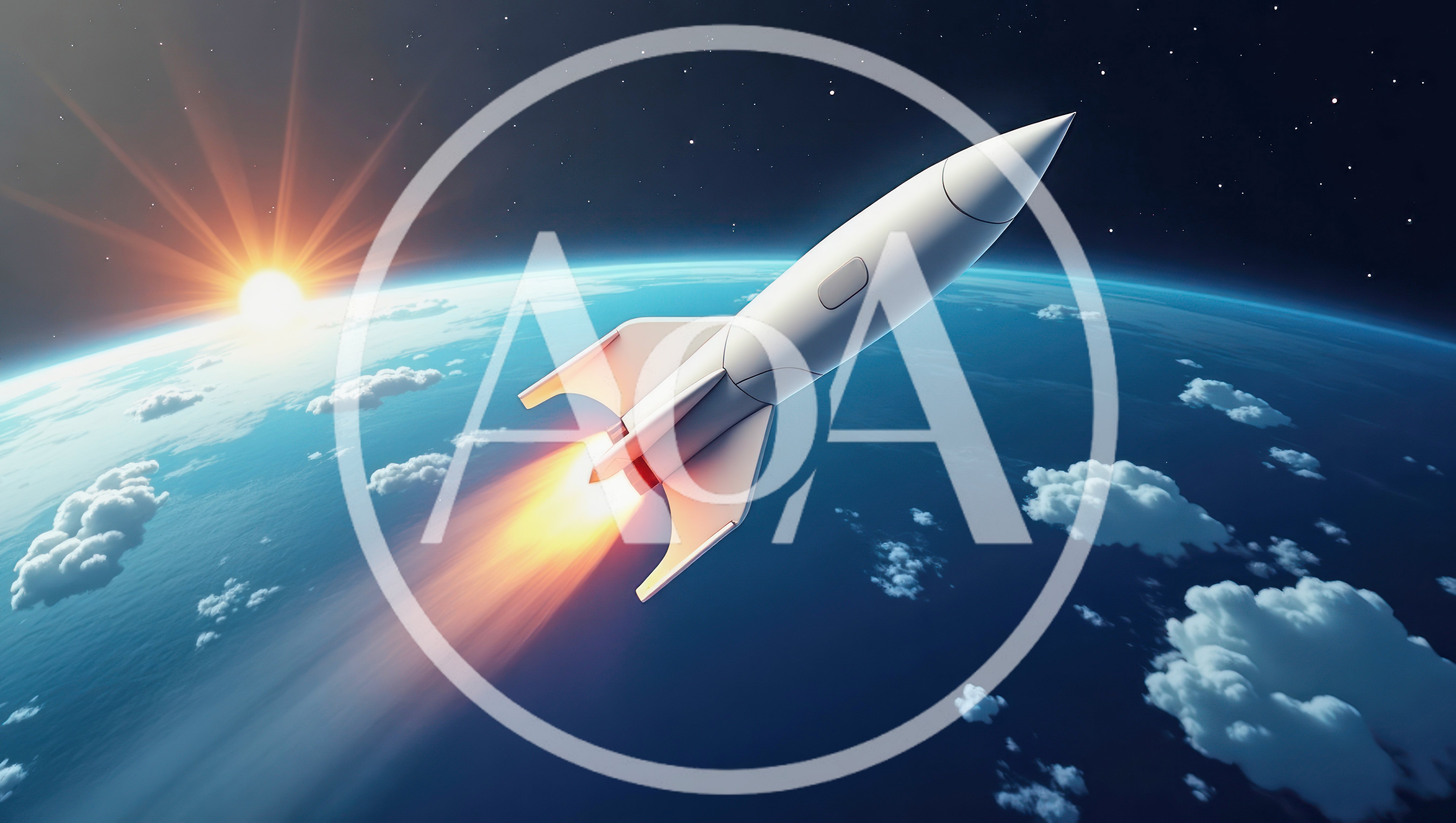 White Rocket Launching Into Space Above Earth