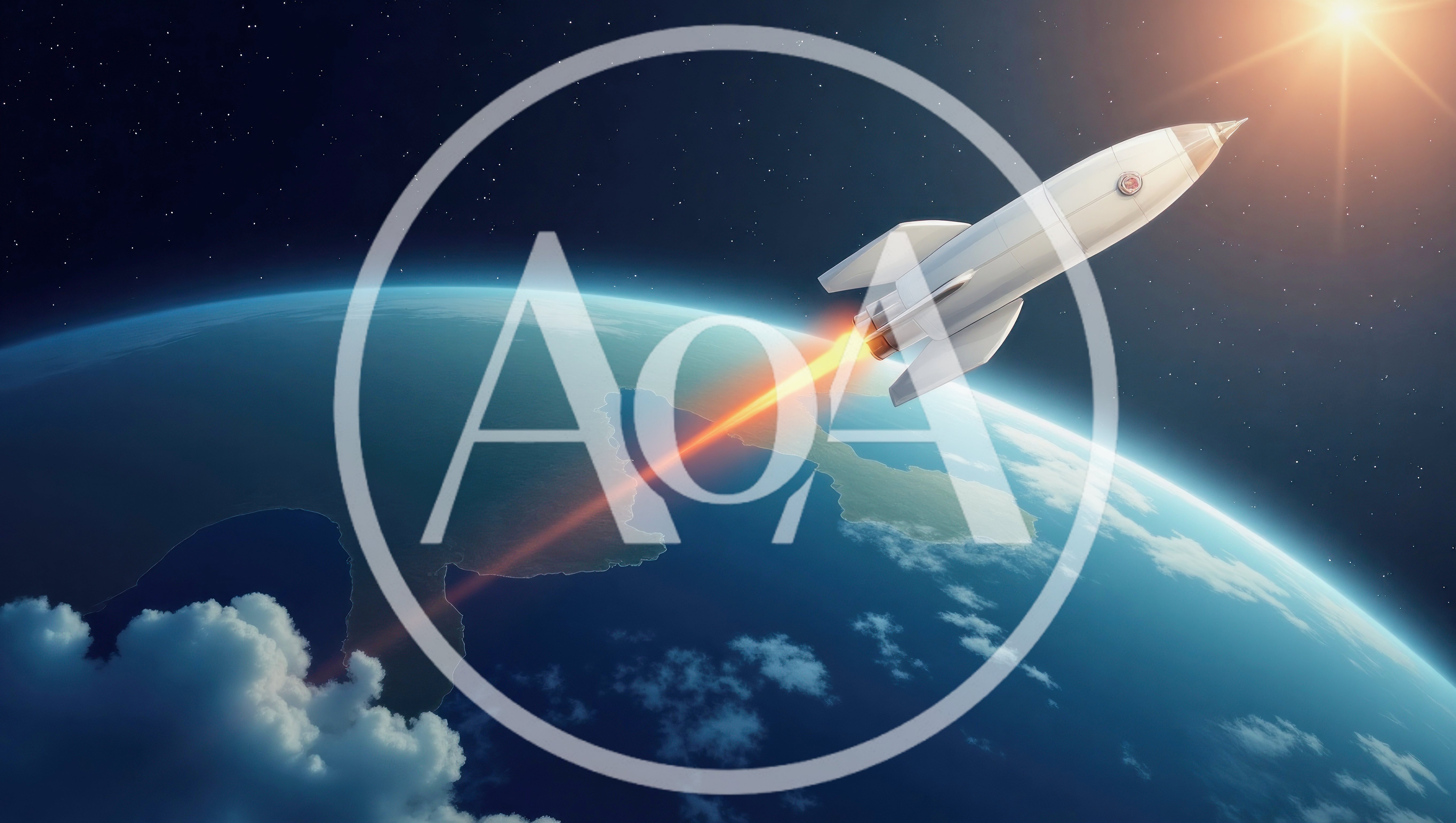 White Rocket Launching Into Space Above Earth