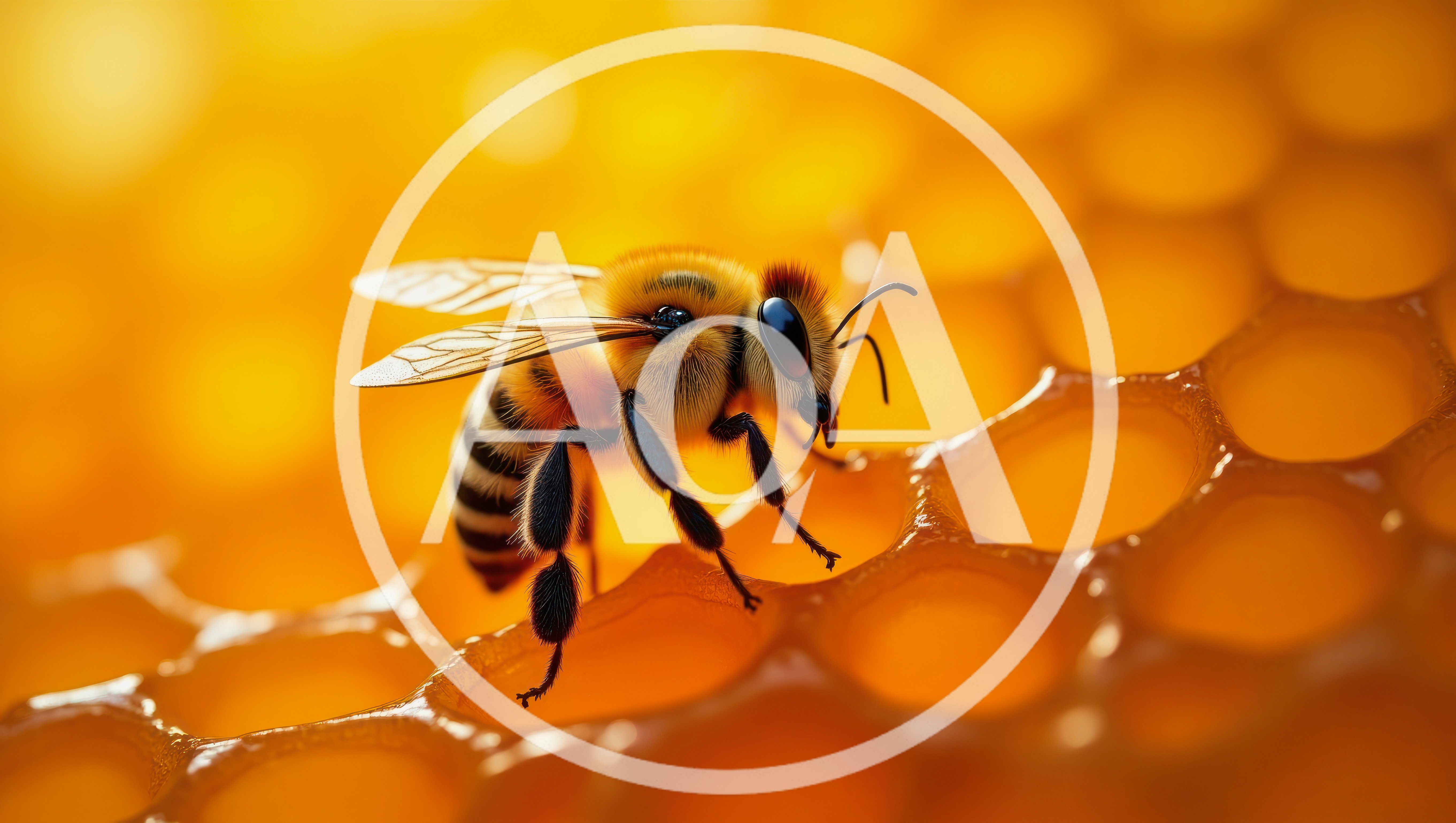 Honey Bee Resting On A Golden Honeycomb