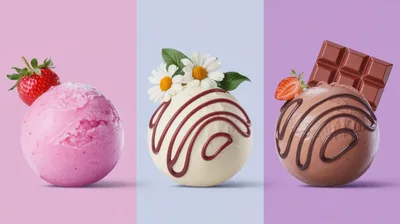 Three Scoops of Gourmet Ice Cream with Toppings