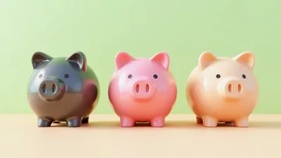 Three Colorful Piggy Banks Standing In A Row