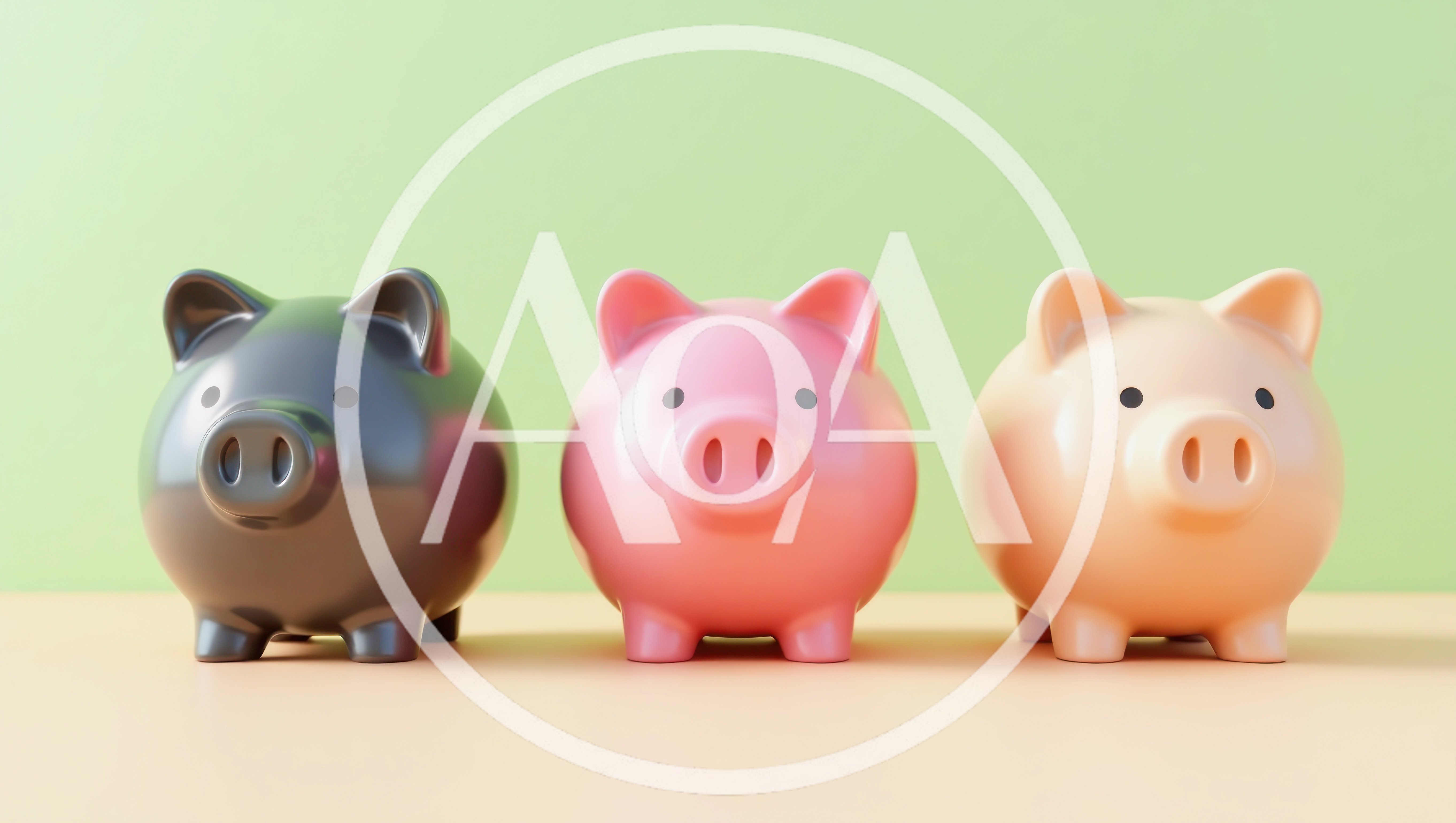 Three Colorful Piggy Banks Standing In A Row