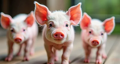 Three Cute Piglets Standing Together