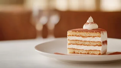 Single Slice Of Tiramisu Cake On A Plate