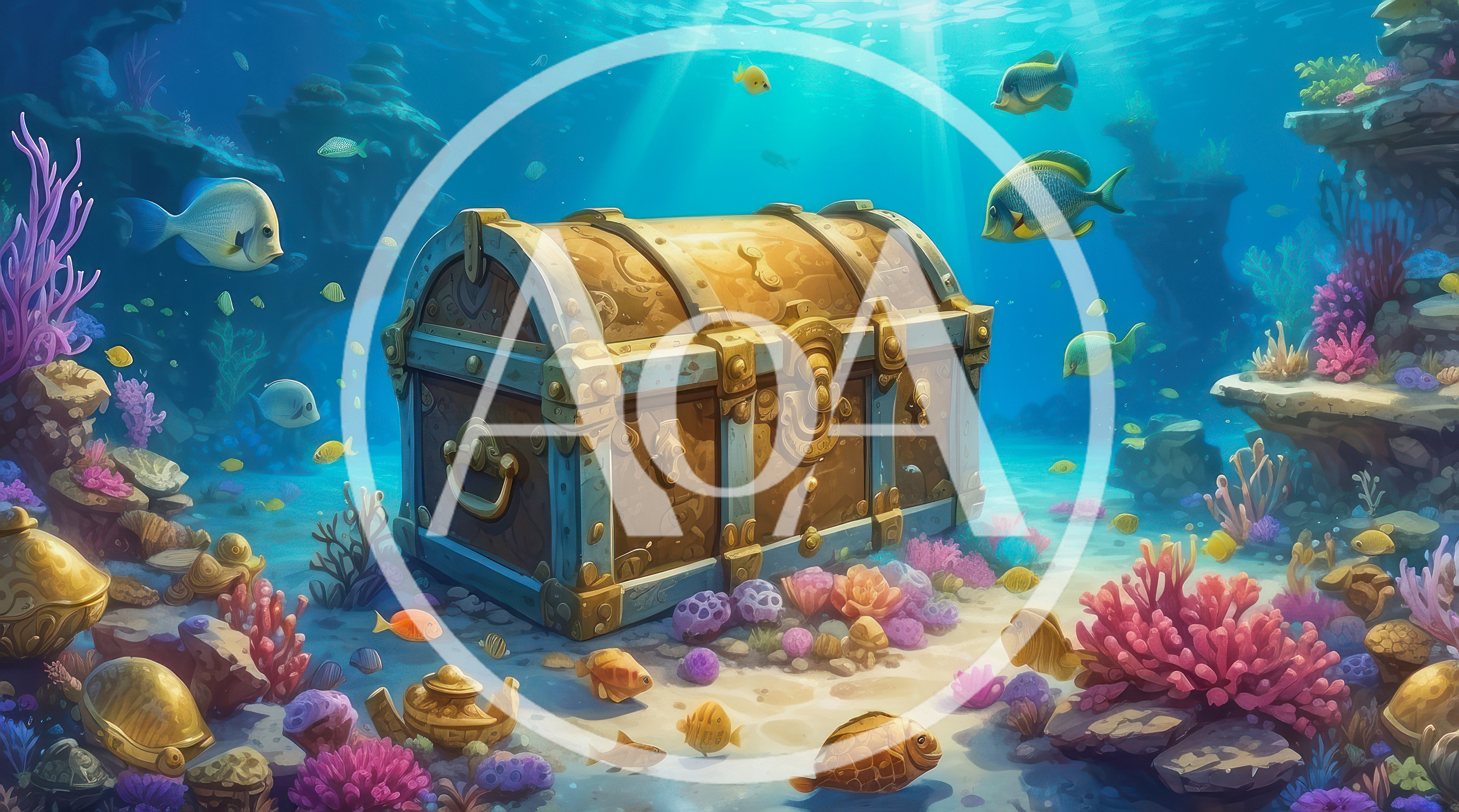 Treasure Chest Resting on a Vibrant Coral Reef
