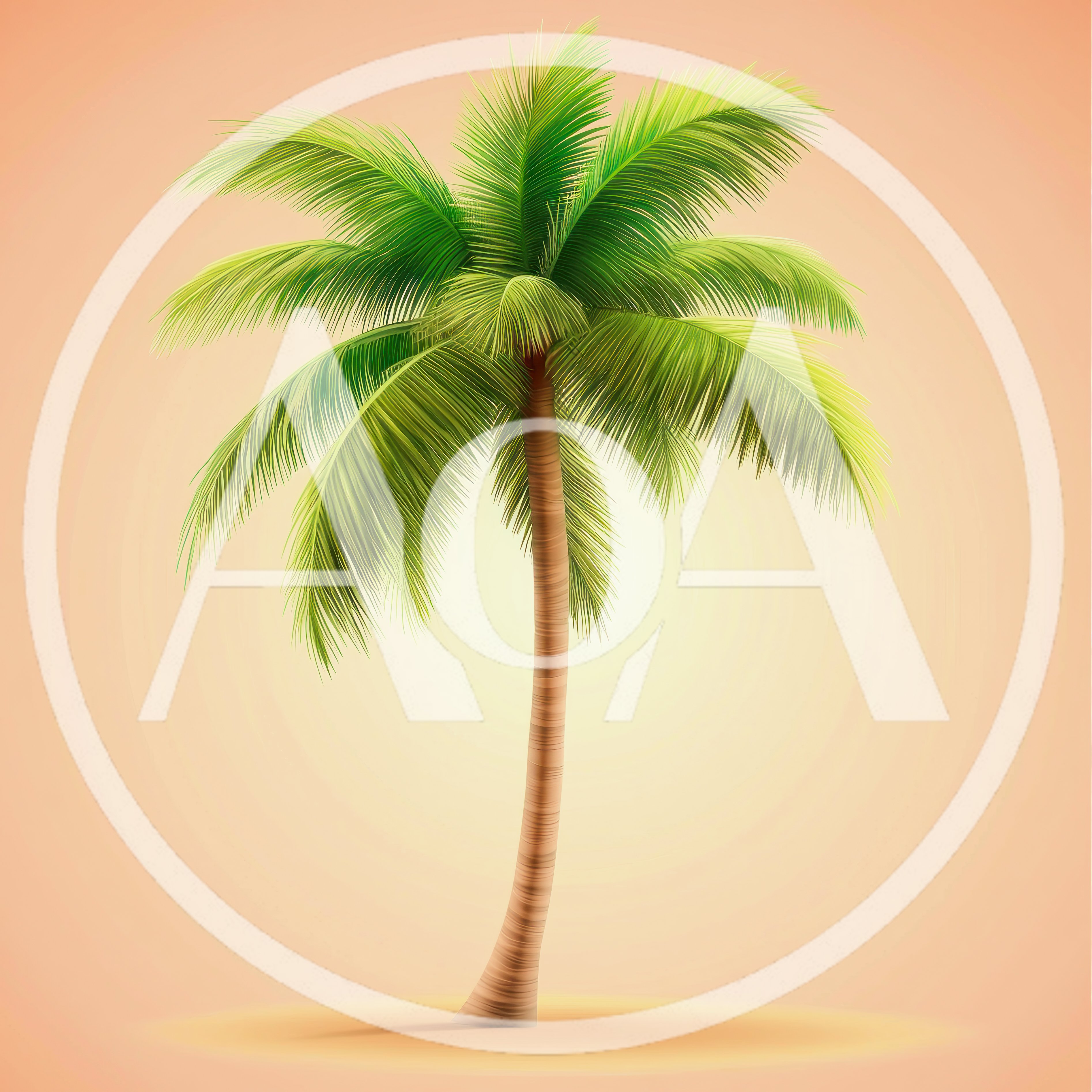 Single Tropical Palm Tree Isolated On Solid Background